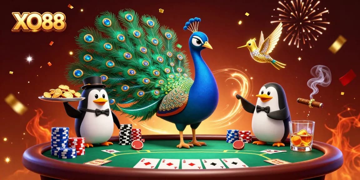 Win big with XO88 at a vibrant casino scene featuring majestic creatures and poker elements.