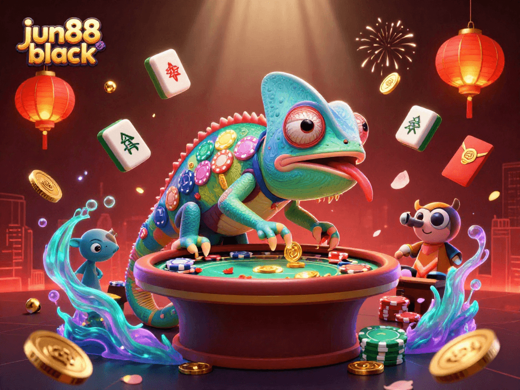 Players win big with jun88 black casino, featuring colorful chameleon themed gaming elements.