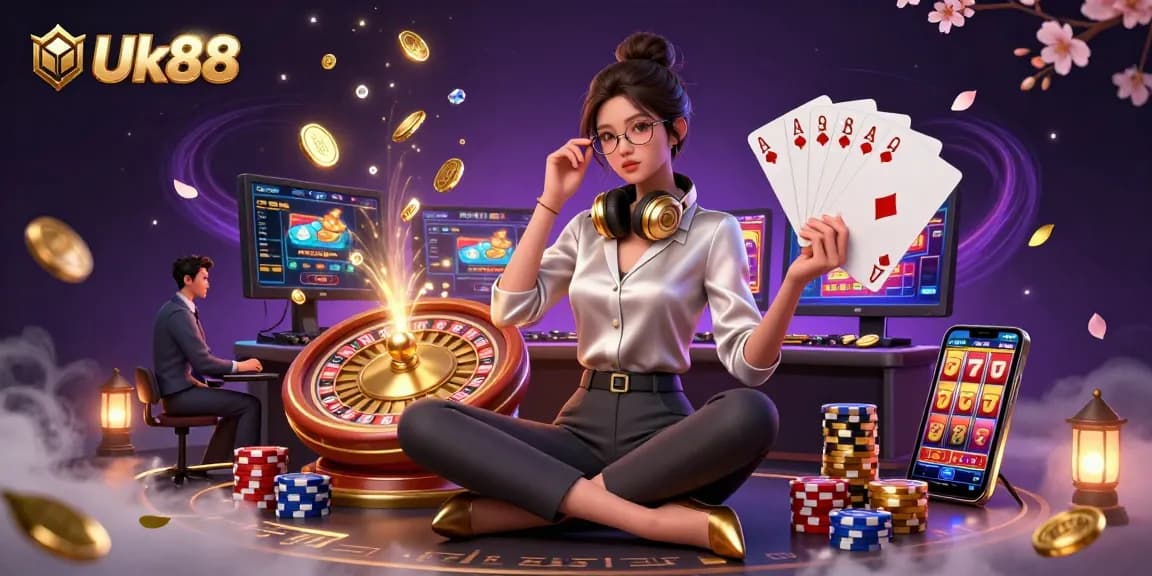 Experience exciting gameplay with Uk88 at an ultra-modern casino gaming setup.