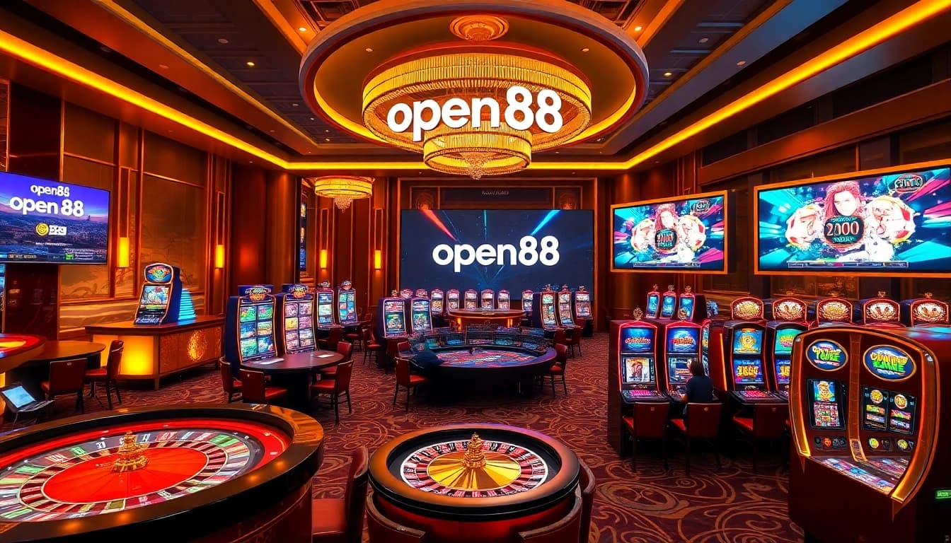 Experience the thrill of betting at open88's modern casino setup with vibrant games and lively players.
