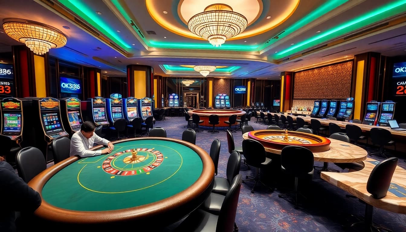 Players enjoying a thrilling game at OK8386's luxurious casino interior.