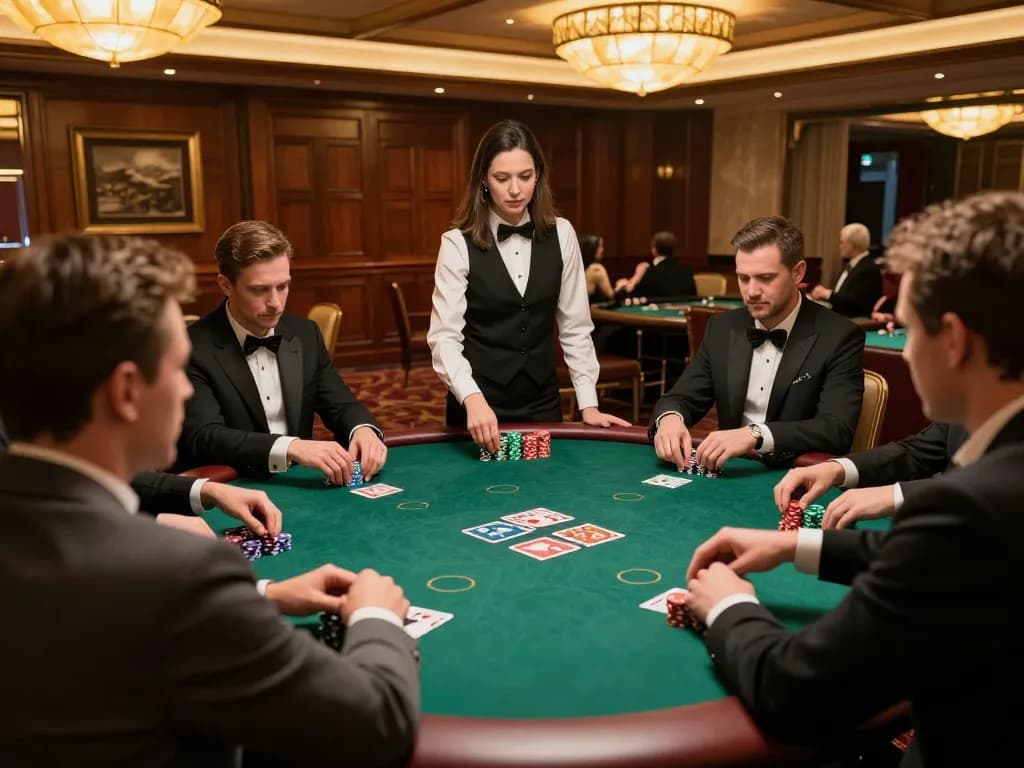 tr88 players strategizing at a high-stakes poker table in an elegant casino setting
