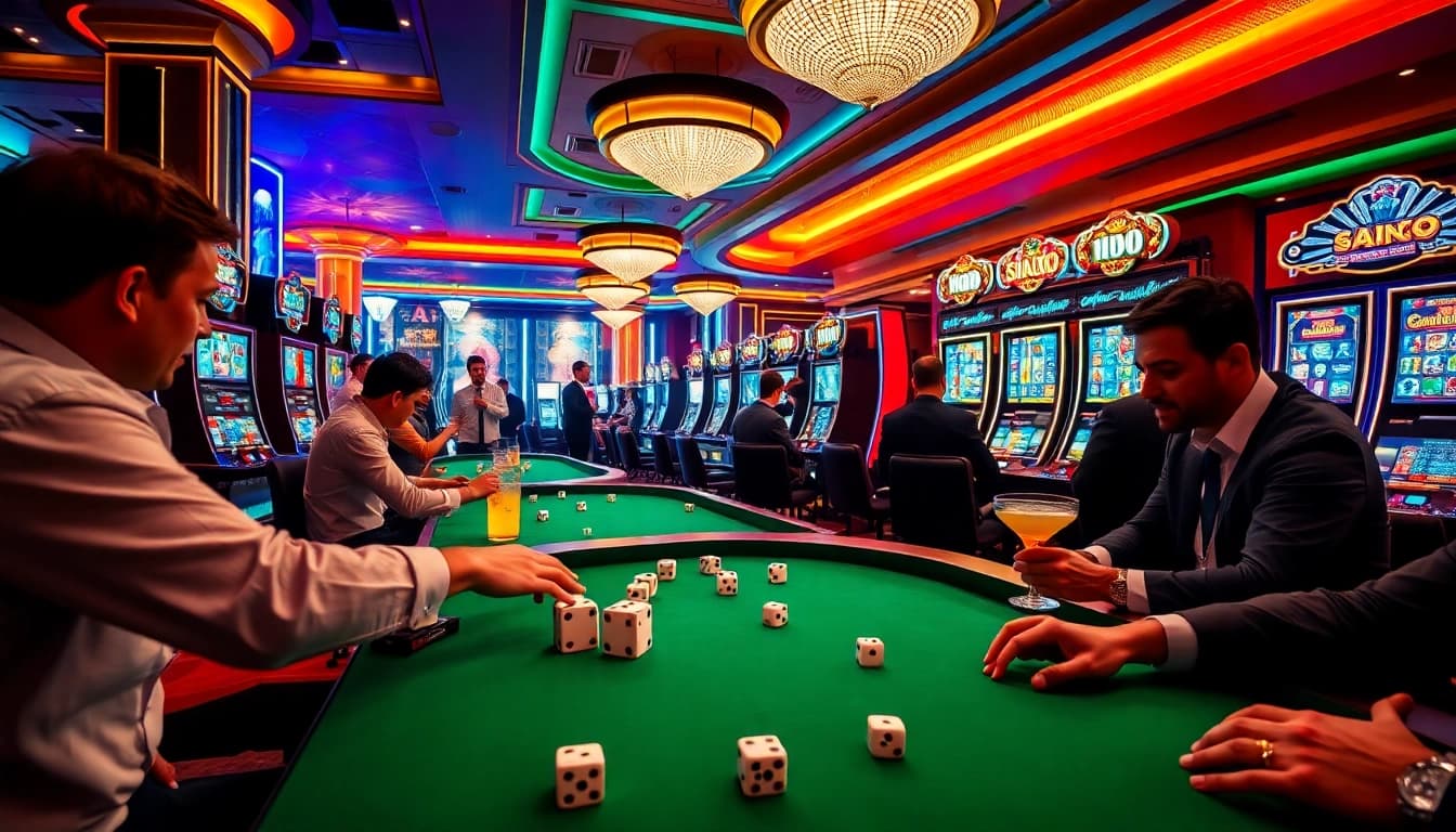 Excited players engaging at the ibo slot machine amidst a vibrant casino atmosphere.