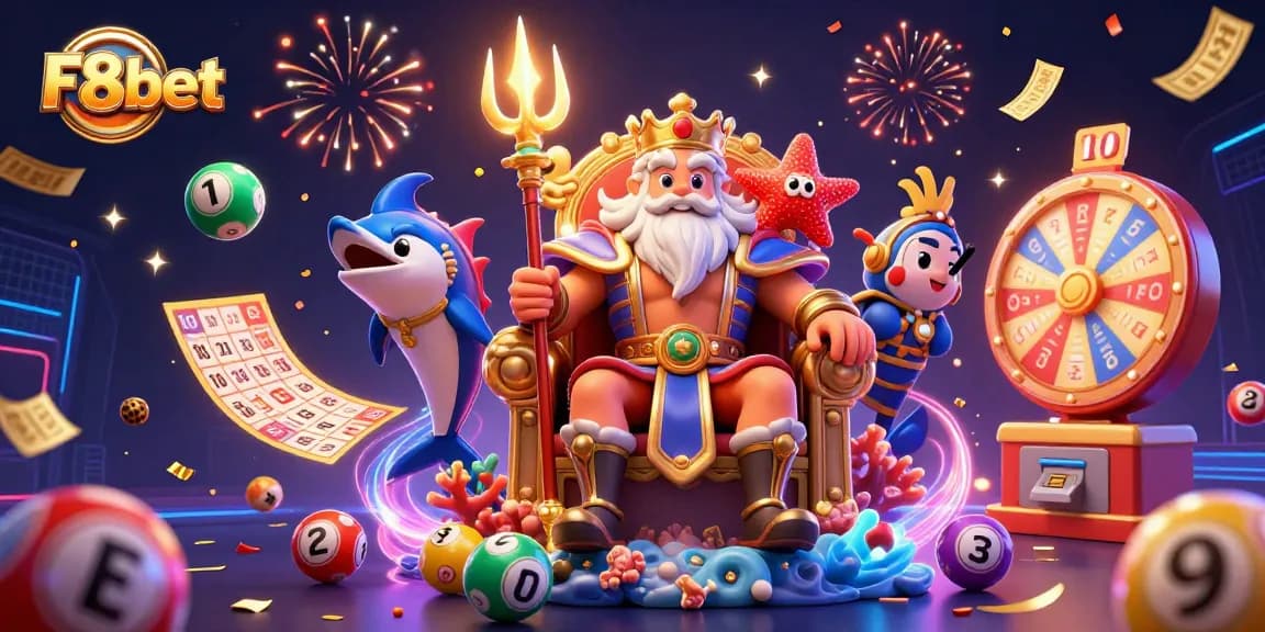 Experience thrilling games at F8bet with a lively, ultra-detailed 3D illustration featuring animated casino elements.
