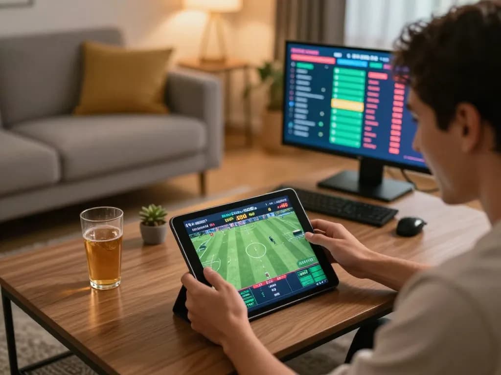 Engaging sports betting moment at home with 33win tablet interface and live game display