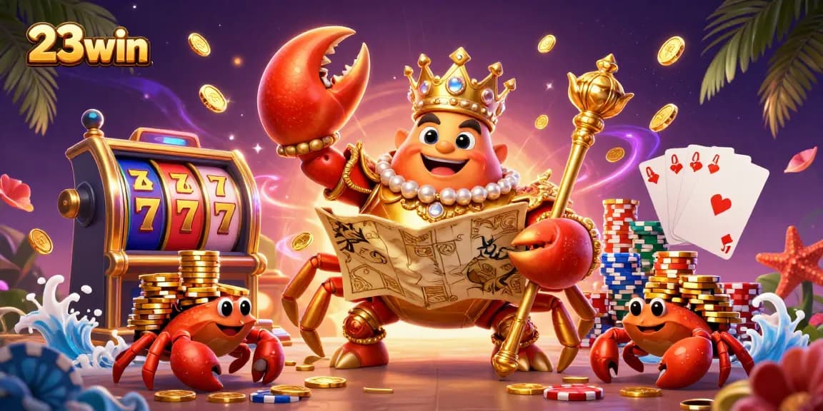 Experience thrilling jackpots at 23win with a vibrant scene of golden treasures and casino elements.