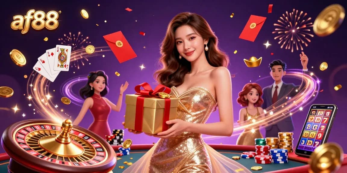 Experience exciting moments at af88 with cascading coins, a welcoming character, and a festive casino atmosphere.