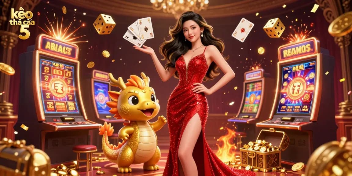 Experience excitement with kèo nhà cái 5 showcasing a vibrant casino scene with characters and animated gaming elements.