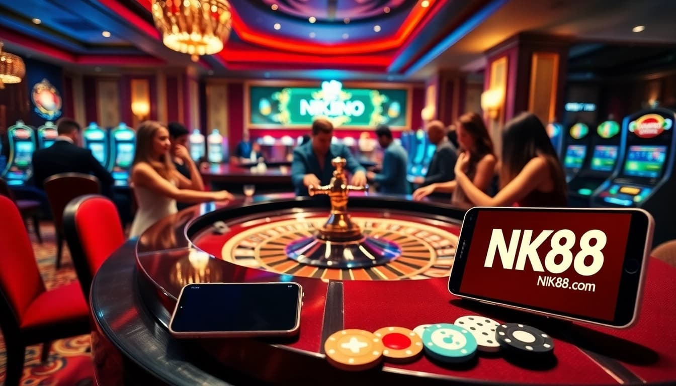 Players enjoying table games at NK88 com casino with vibrant atmosphere and luxury.
