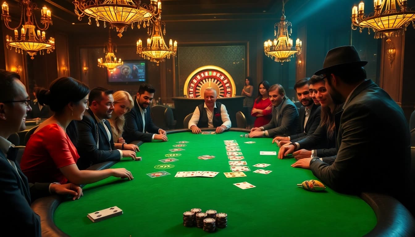 Experience the thrill of blackjack at thabet.com with vibrant gaming scenes and excited players.