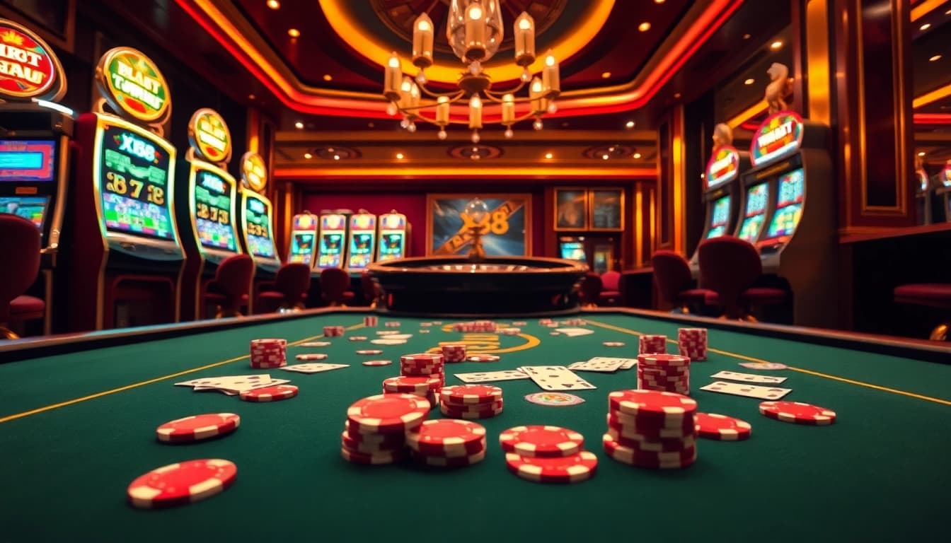 X88 players enjoying a vibrant casino atmosphere with exciting gameplay on the table.
