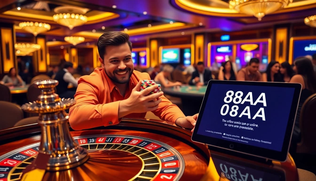 Engaging players at the roulette table representing 88AA in a luxurious casino environment.