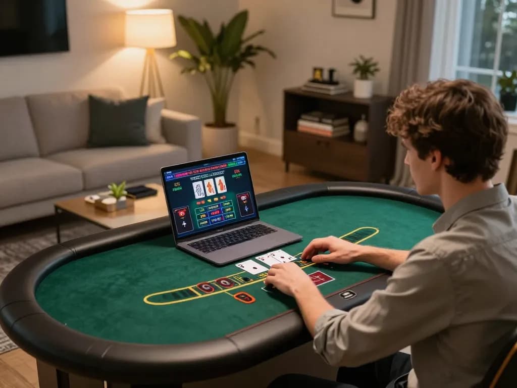 Experience online gaming at 88aa com with a player engaging in live blackjack action, showcasing a stylish home environment.
