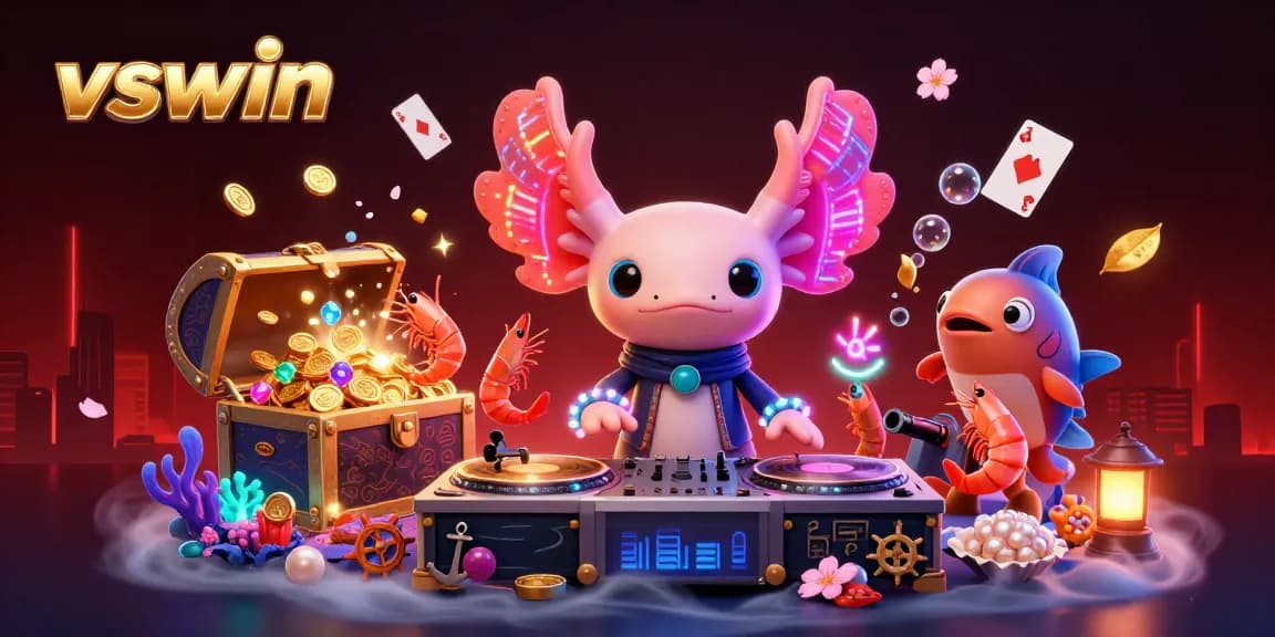 Win big with vswin in this vibrant, animated casino scene filled with excitement and energy.