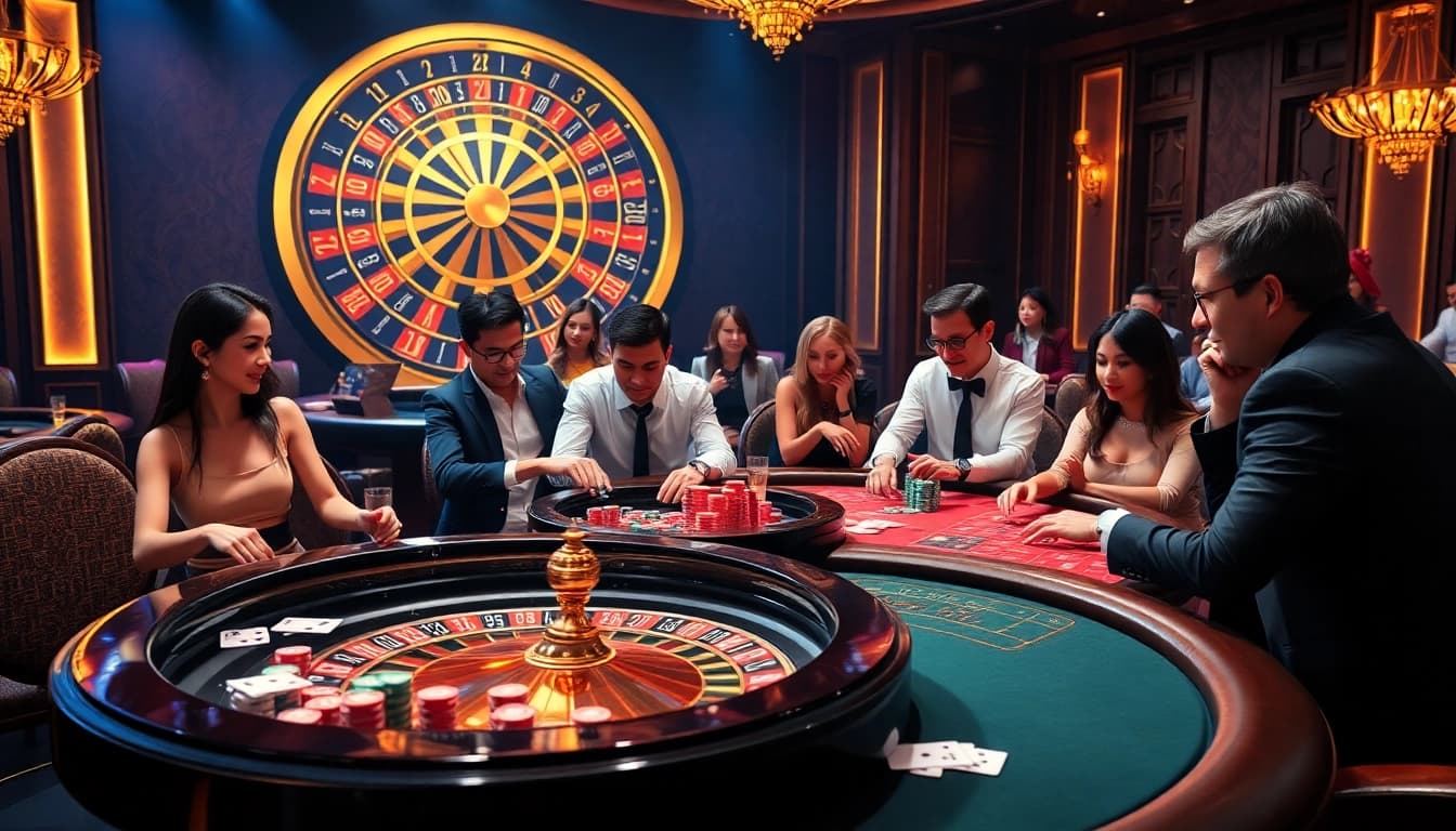Exciting gameplay at nhà cái XX88 with vibrant casino elements and players engaged in strategy.
