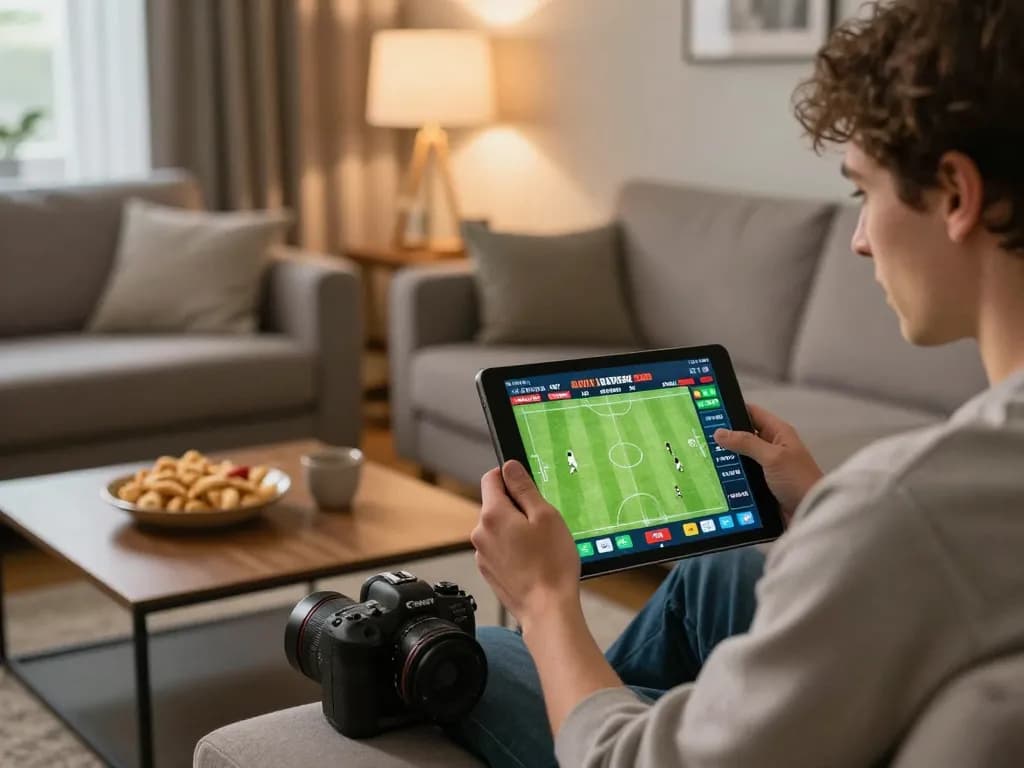 Engaged player checking keo nha cai odds on a tablet during live sports betting at home