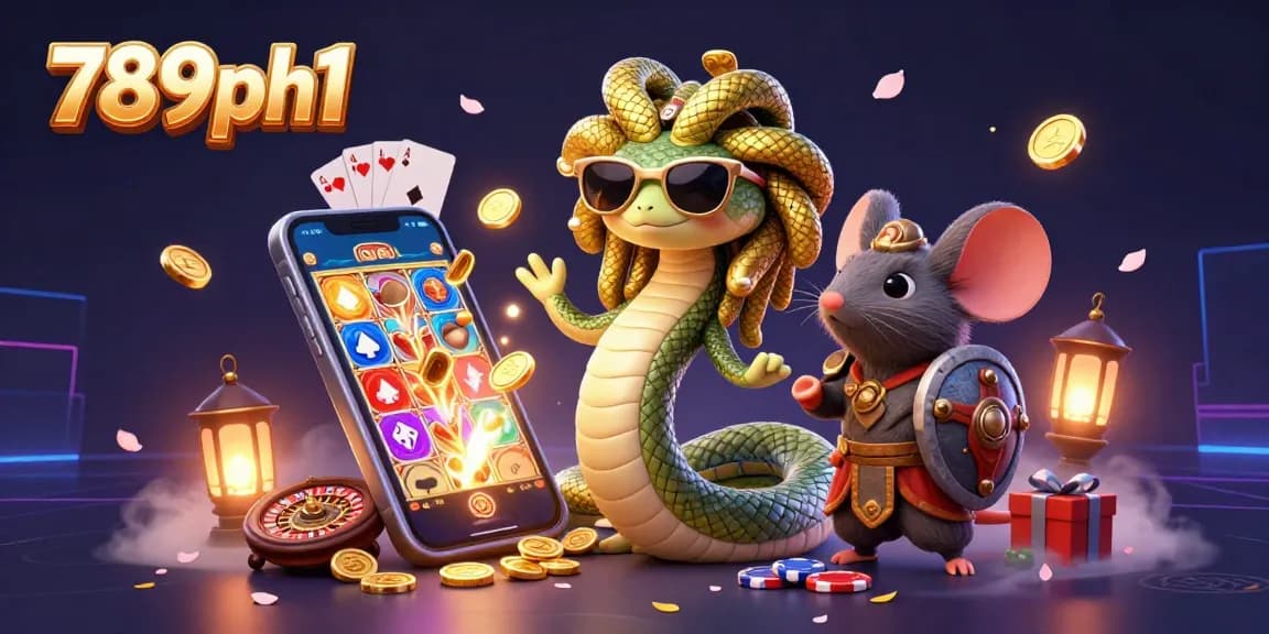 Engage in thrilling casino games at 789ph1 with a dynamic 3D illustration featuring exciting gaming elements.