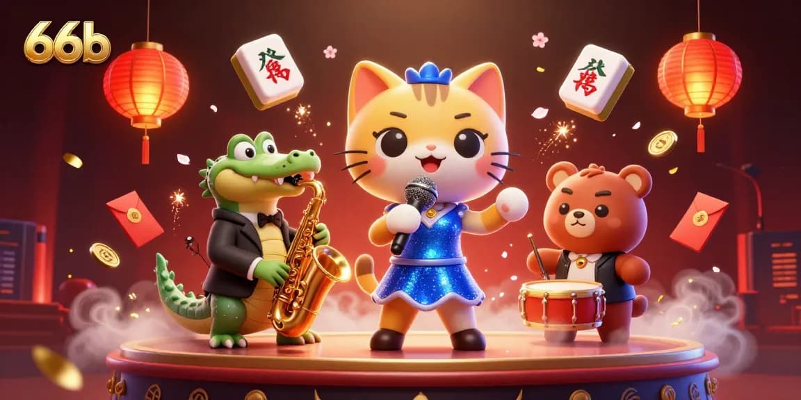 Engage with lively casino entertainment featuring jazz-singer cat and crocodile on stage at 66b.