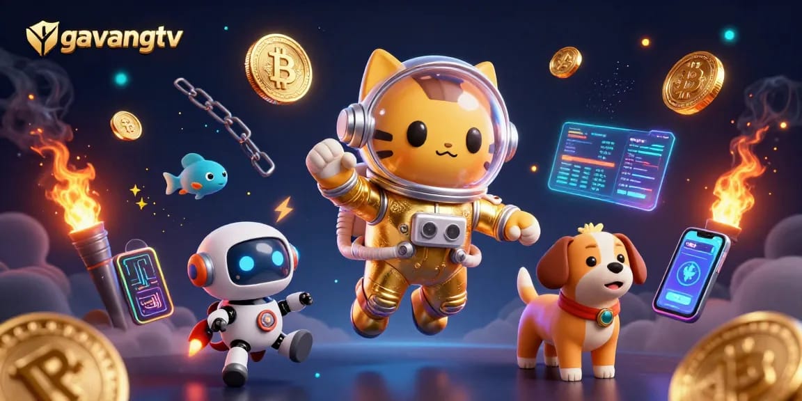 Experience thrilling crypto betting with gavangtv's vibrant 3D illustration of an astronaut cat amidst casino elements.