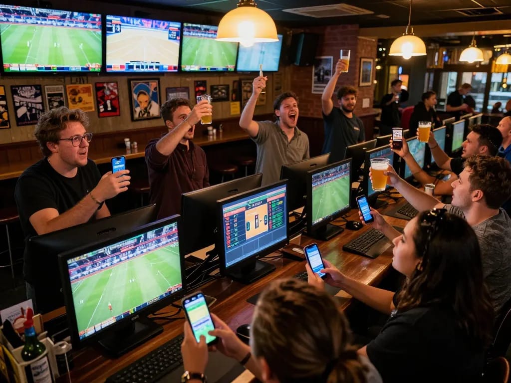Sports enthusiasts engaging in live betting at KKWIN app during an exciting match.