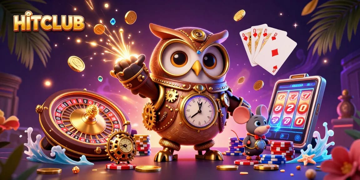 Engage with HITCLUB's gaming experience showcasing futuristic elements and rich casino themes.