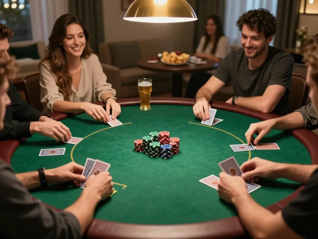Players engaging in an exciting poker game during a home night, experiencing SC88 gaming atmosphere and strategy.
