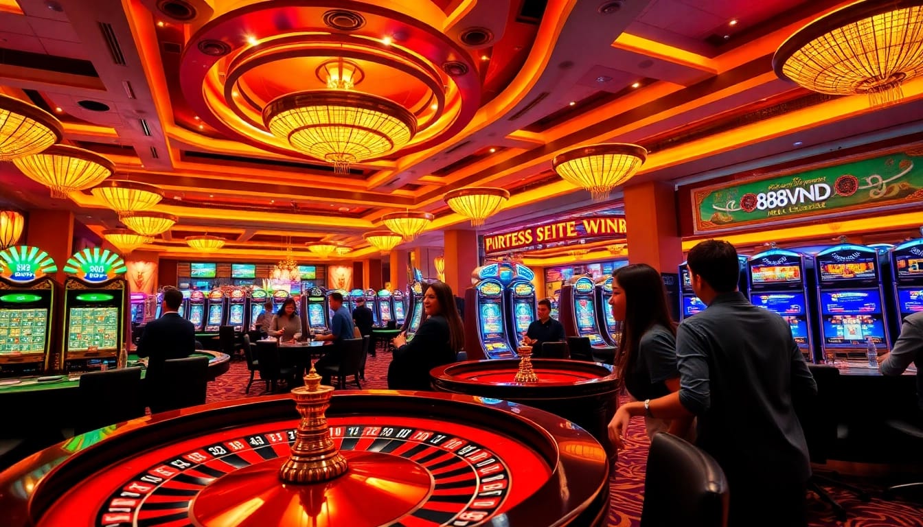 Experience thrilling games at 888VND casino with vibrant tables and excited players.