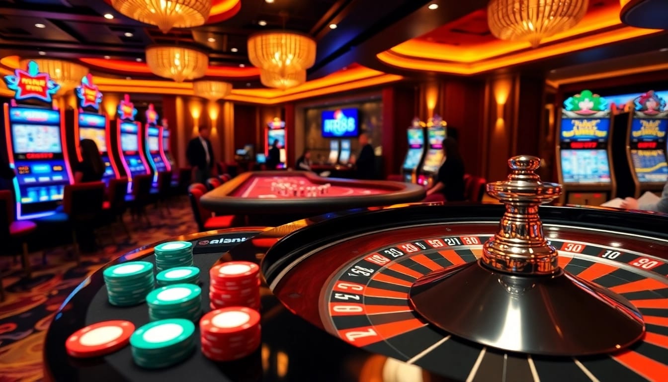 Experience the excitement of RR88 at a luxurious casino with vibrant games and betting action.