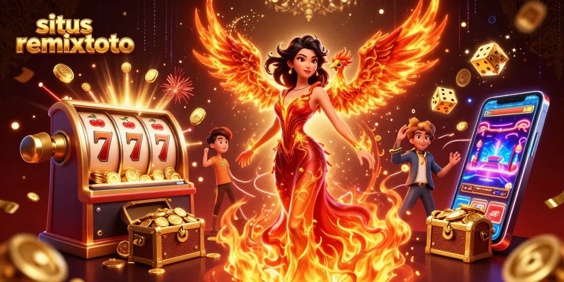 Experience thrilling wins at situs remixtoto with a vibrant casino scene featuring dynamic slots and energetic characters.