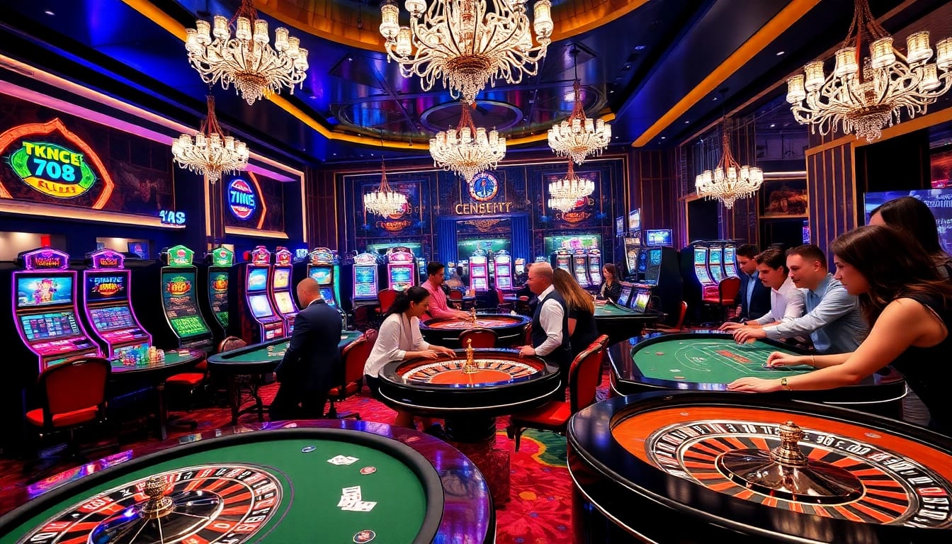 Gamblers enjoying vibrant gaming action at 789club casino, showcasing excitement and luxury.