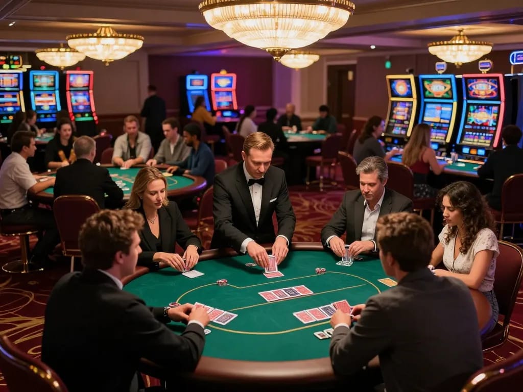 Players enjoying a thrilling game of poker at Go88, showcasing intense moments and vibrant casino atmosphere.