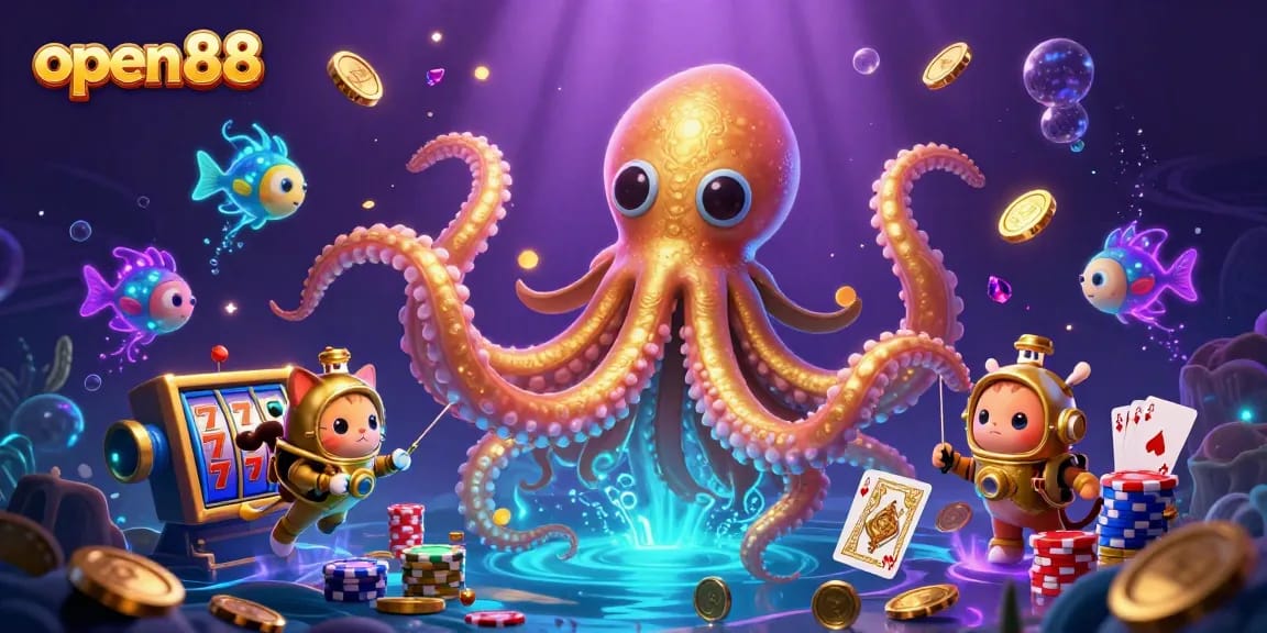 Engage in thrilling gameplay at open88 amid a rich, colorful casino theme with jackpots and treasures.