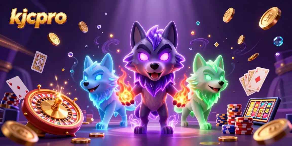 Experience thrilling casino action with kjcpro in a vivid 3D illustration featuring wolves and dynamic game elements.