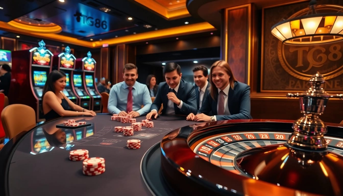 Players engaging in high-stakes gaming at TG88, showcasing luxury and excitement.