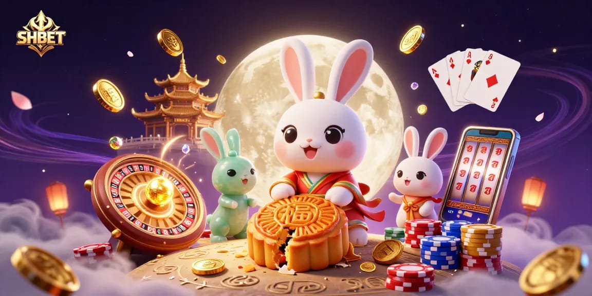 Join the excitement at SHBET with vibrant 3D illustrations of casino fun and moon-themed adventures.
