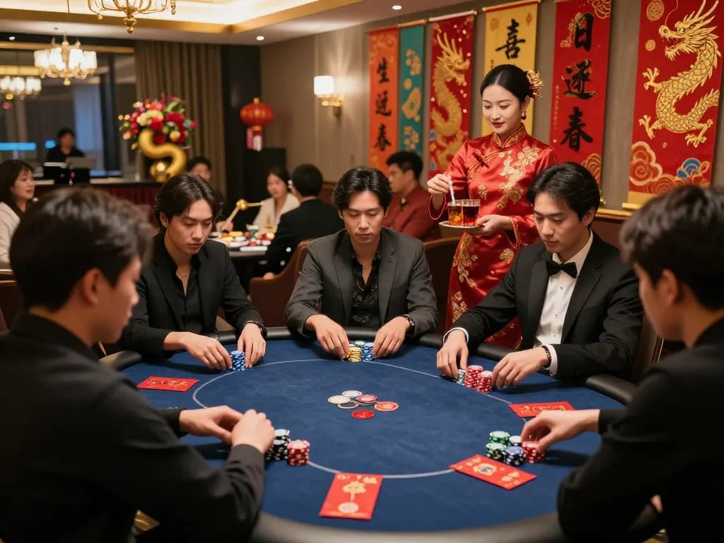 Exciting gaming experience at 8kbet's luxury lounge during Lunar New Year celebrations.