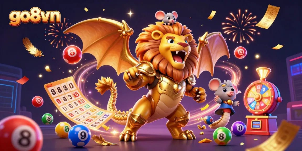 Experience thrilling action with go8vn's engaging games featuring colorful lottery elements and triumphant chimera.