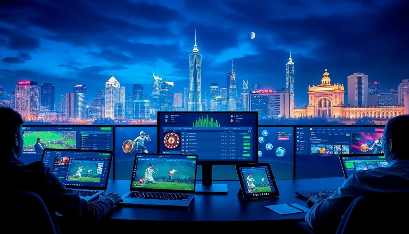 Engaging scene of users interacting with okvipwin.live's online gambling platform, highlighting betting and casino games.