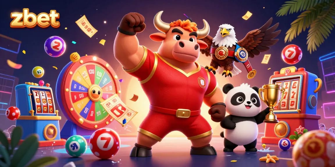 Zbet engages players with a vibrant, dynamic scene full of lottery excitement and casino elements.