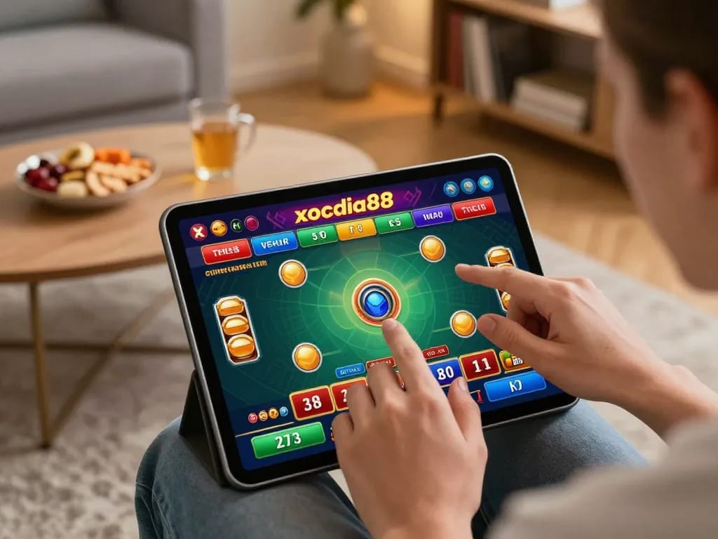 xocdia88 online casino gaming setup with tablet and cozy home atmosphere