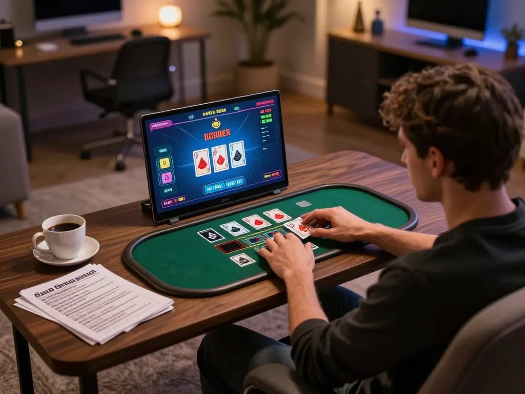 Player engaging in exciting online casino action at home using 33win on laptop