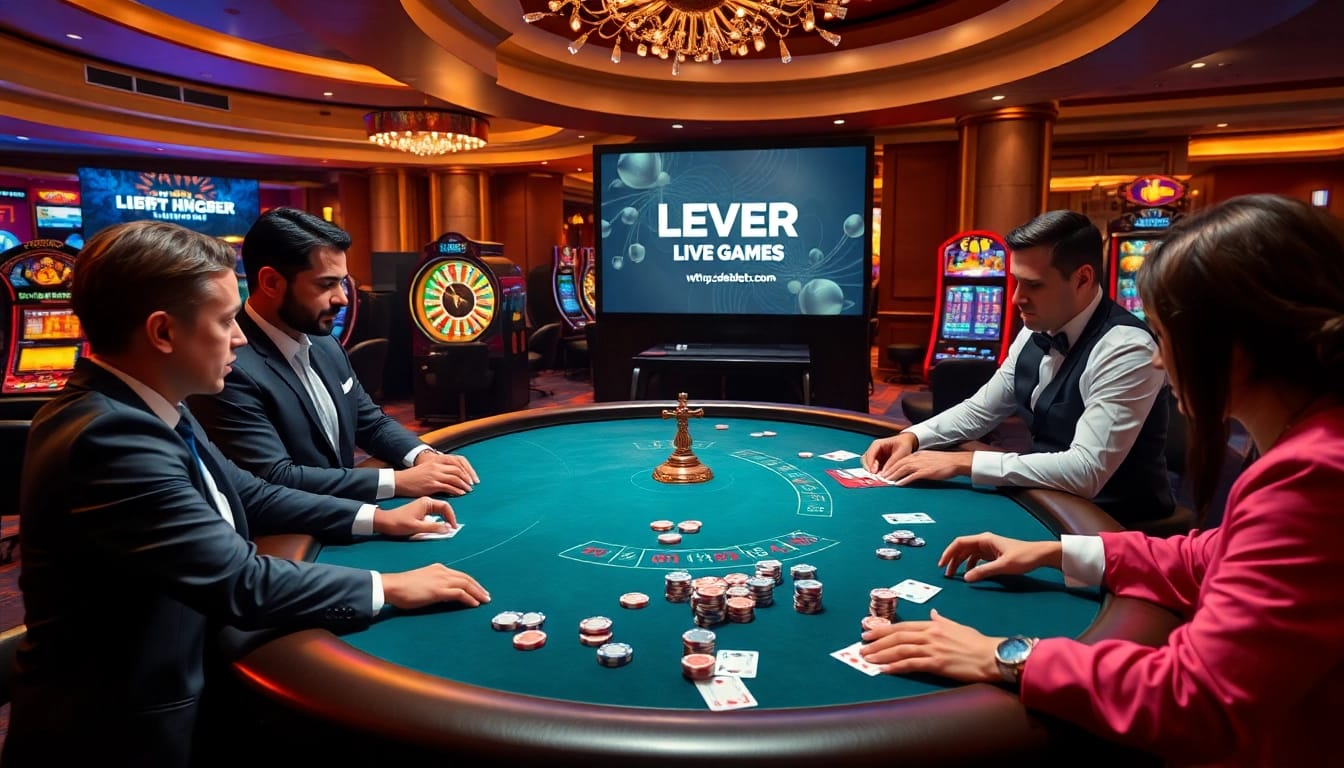 Engaging players at a poker table and revolving roulette wheel from https://debet.br.com/ in a luxurious casino setting.