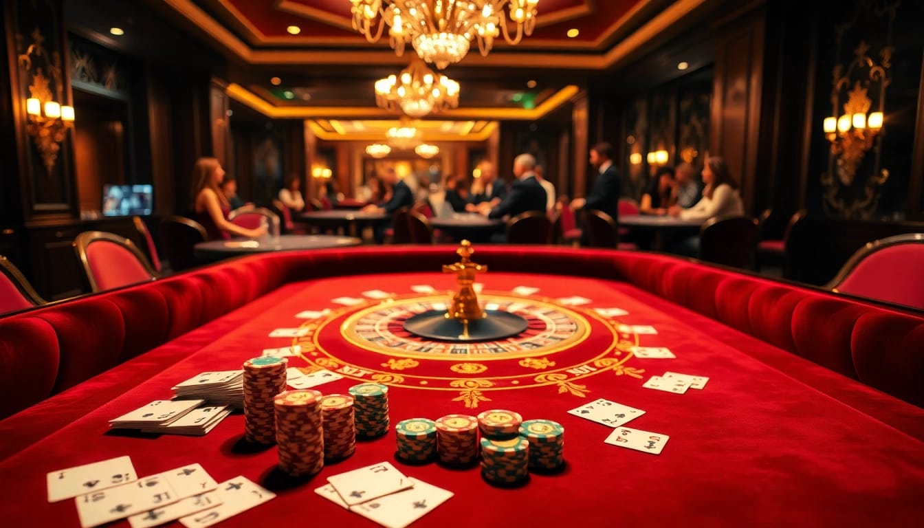 Experience XX88's Baccarat excitement with plush tables, vibrant chips, and gamblers in action.