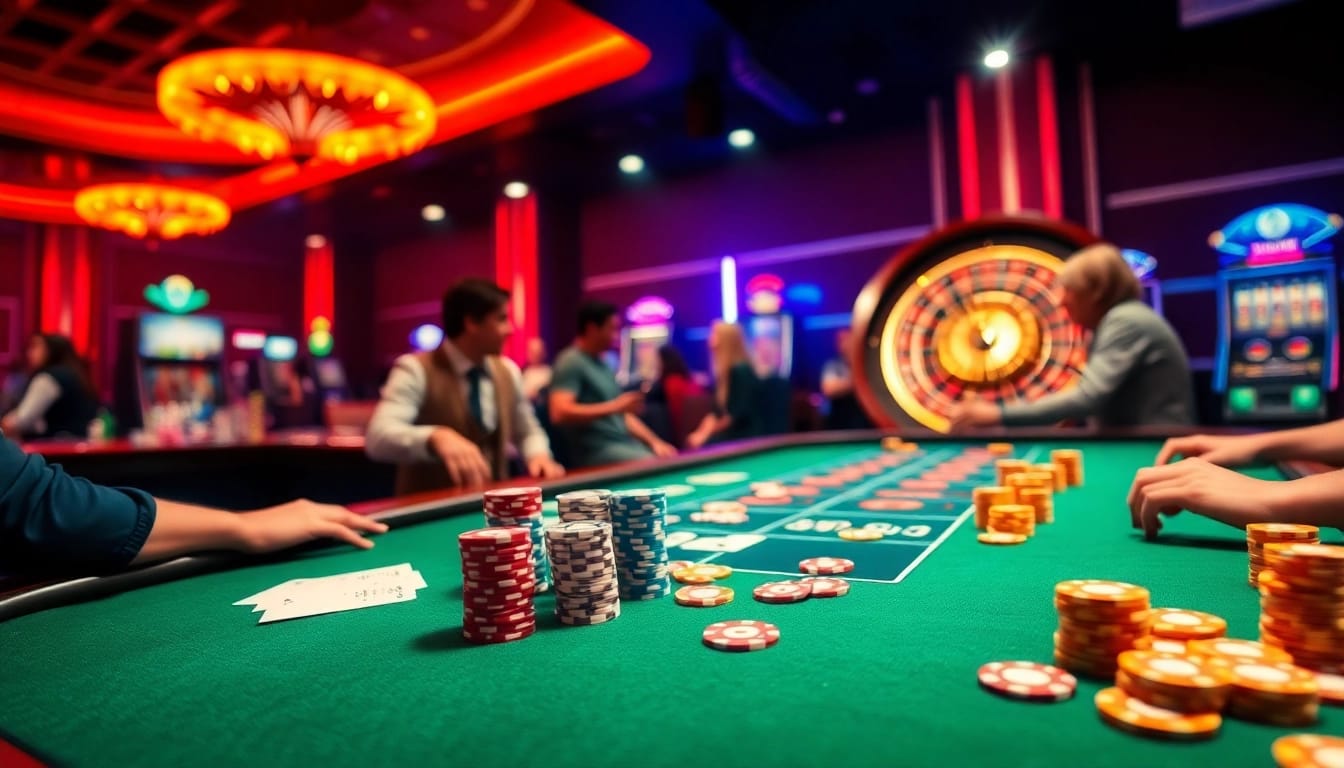 Engage in thrilling gameplay on sv 388 with vibrant casino tables, colorful chips, and exciting roulette action.