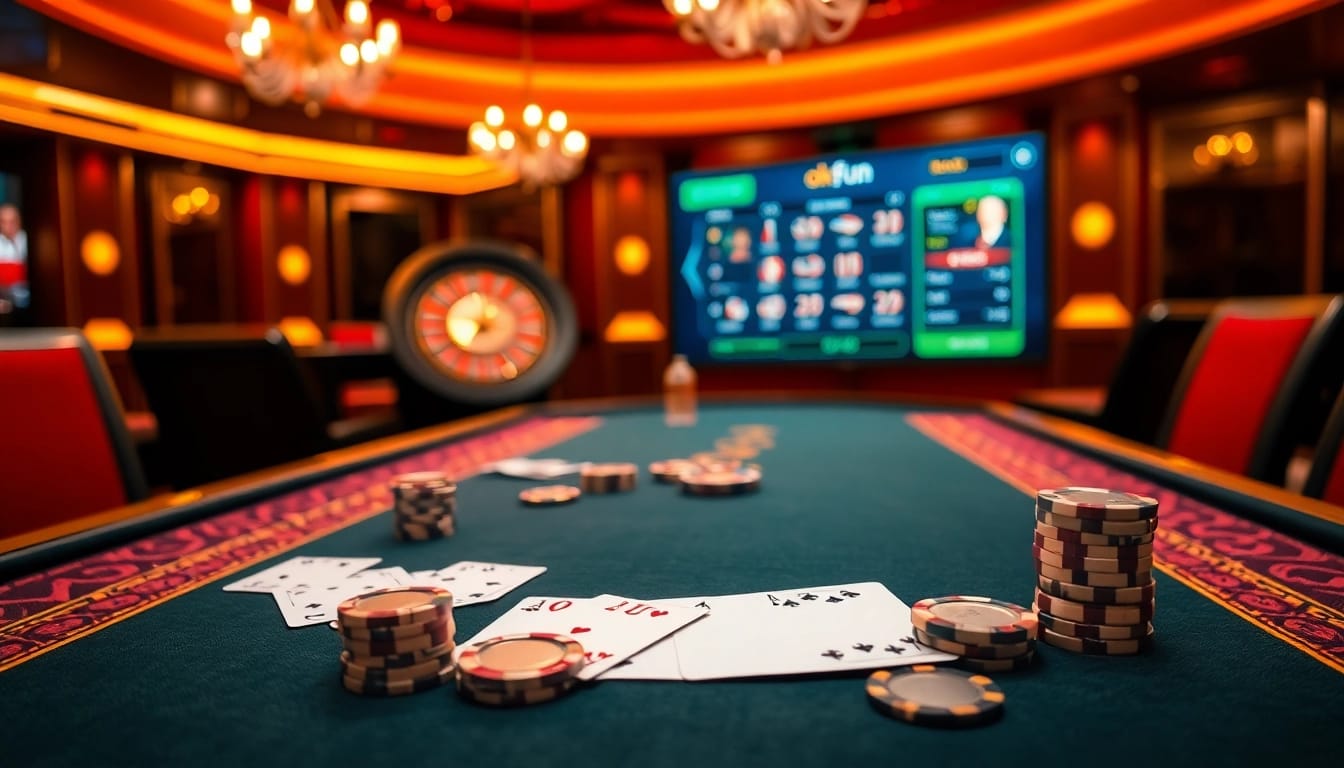 Players engaging in poker while exploring the okfun app features for online gambling.
