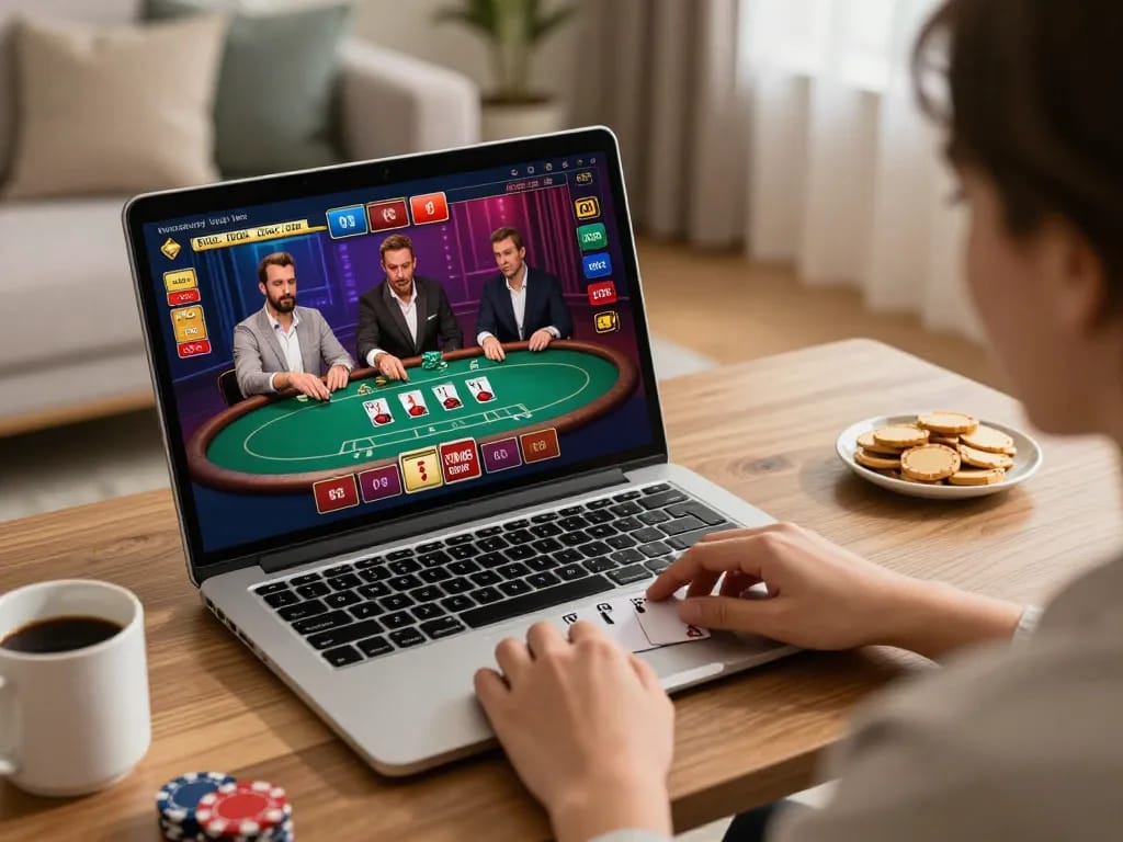 Experience live casino action with five88z as a dealer engages players in an inviting home setup.