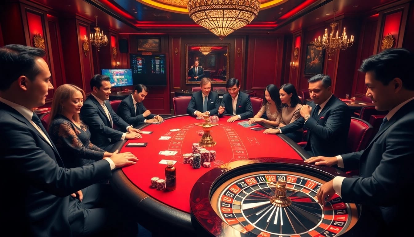 Exciting poker game at a luxurious casino showcasing Du88.ad interface with vibrant chips and cards.