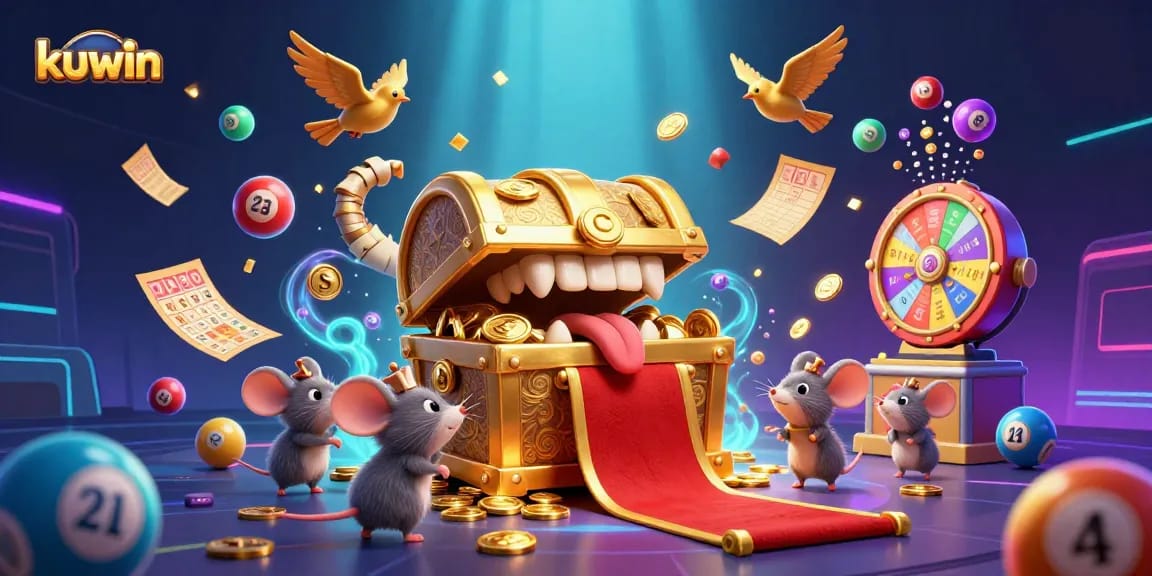 Kuwin showcases an exciting casino scene with adventurer mice and rich game elements.