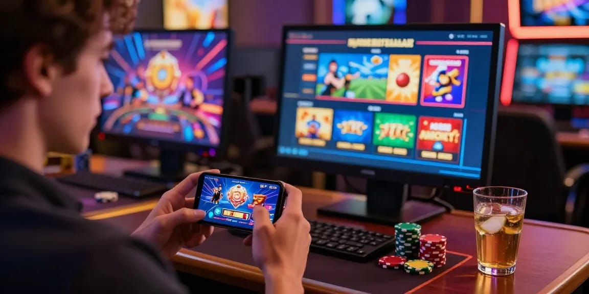 Engaging scene of a user enjoying 123b tải app with colorful gaming content.