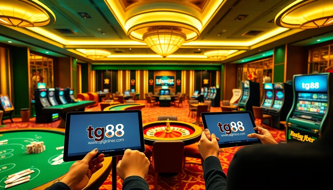 Engaging in thrilling online gaming, utilizing the tg88 link on a luxurious casino interface.